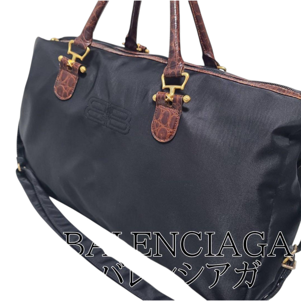 Vintage Balenciaga Nylon Boston Bag – Black/Croc Leather